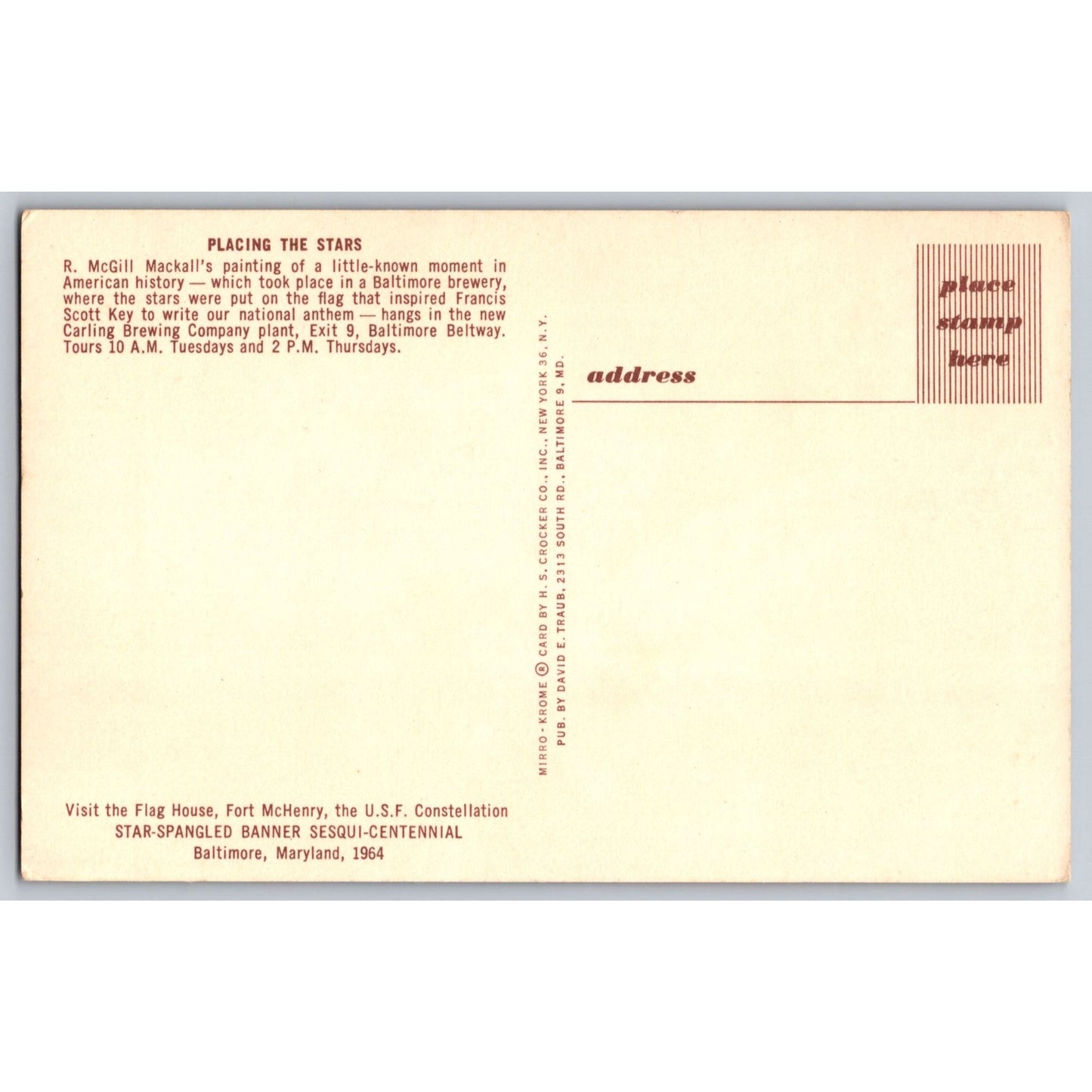 American Flag Placing The Stars Postcard HS Crocker Co 1964 Sesquicentennial