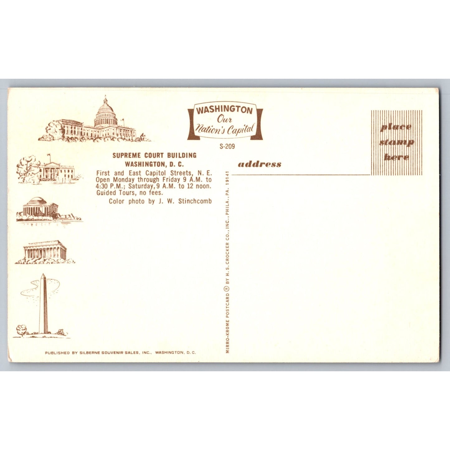Washington DC Supreme Court Building Chrome Postcard Unused J W Stinchcomb