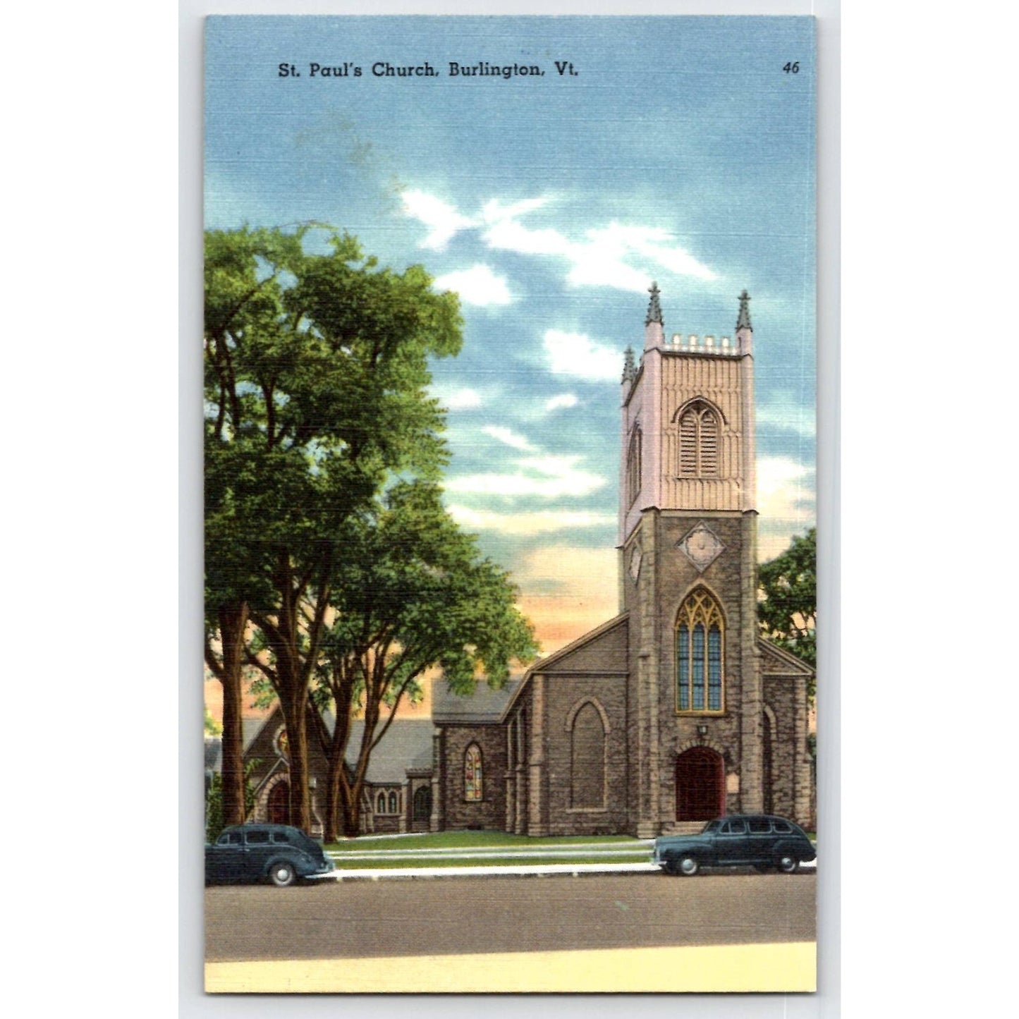 Burlington VT Vermont St Paul's Church Linen Postcard Riverside