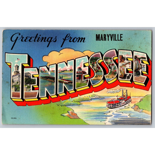 Maryville TN Tennessee Large Letter Scenic Souvenir Linen Postcard Unused