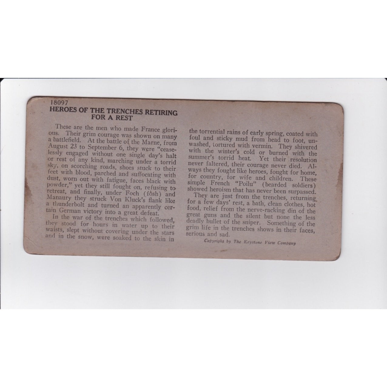 Heroes of the Trenches Retiring for a Rest Stereoview Keystone View Co. WWI