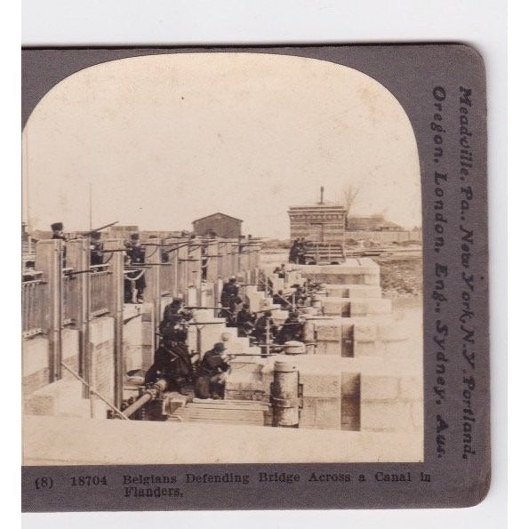 Stereoview Belgians Defending Bridge Across Canal in Flanders Belgium Keystone