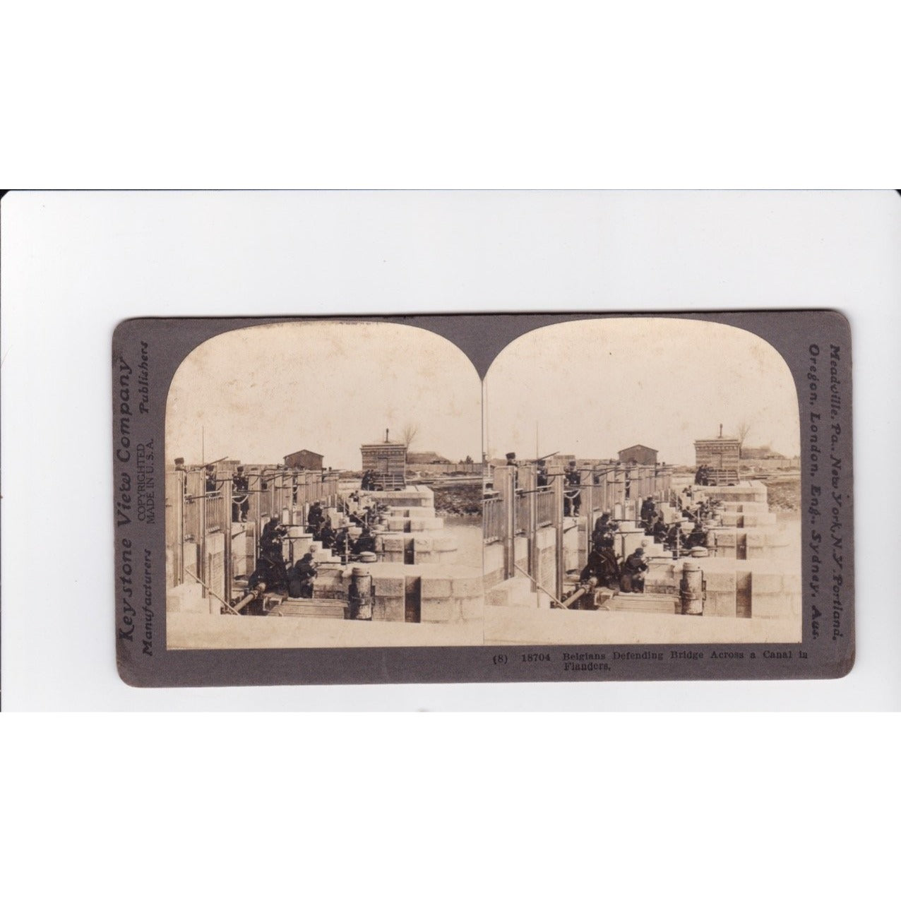 Stereoview Belgians Defending Bridge Across Canal in Flanders Belgium Keystone