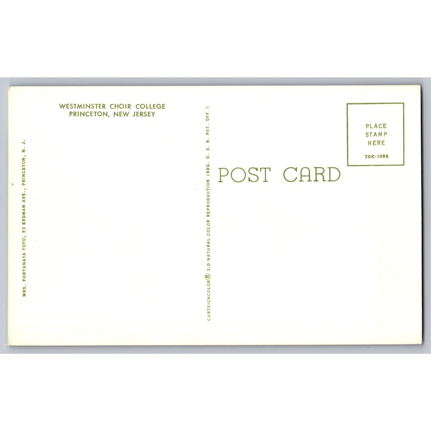 Princeton NJ New Jersey Westminster Choir College Chrome Postcard Unused
