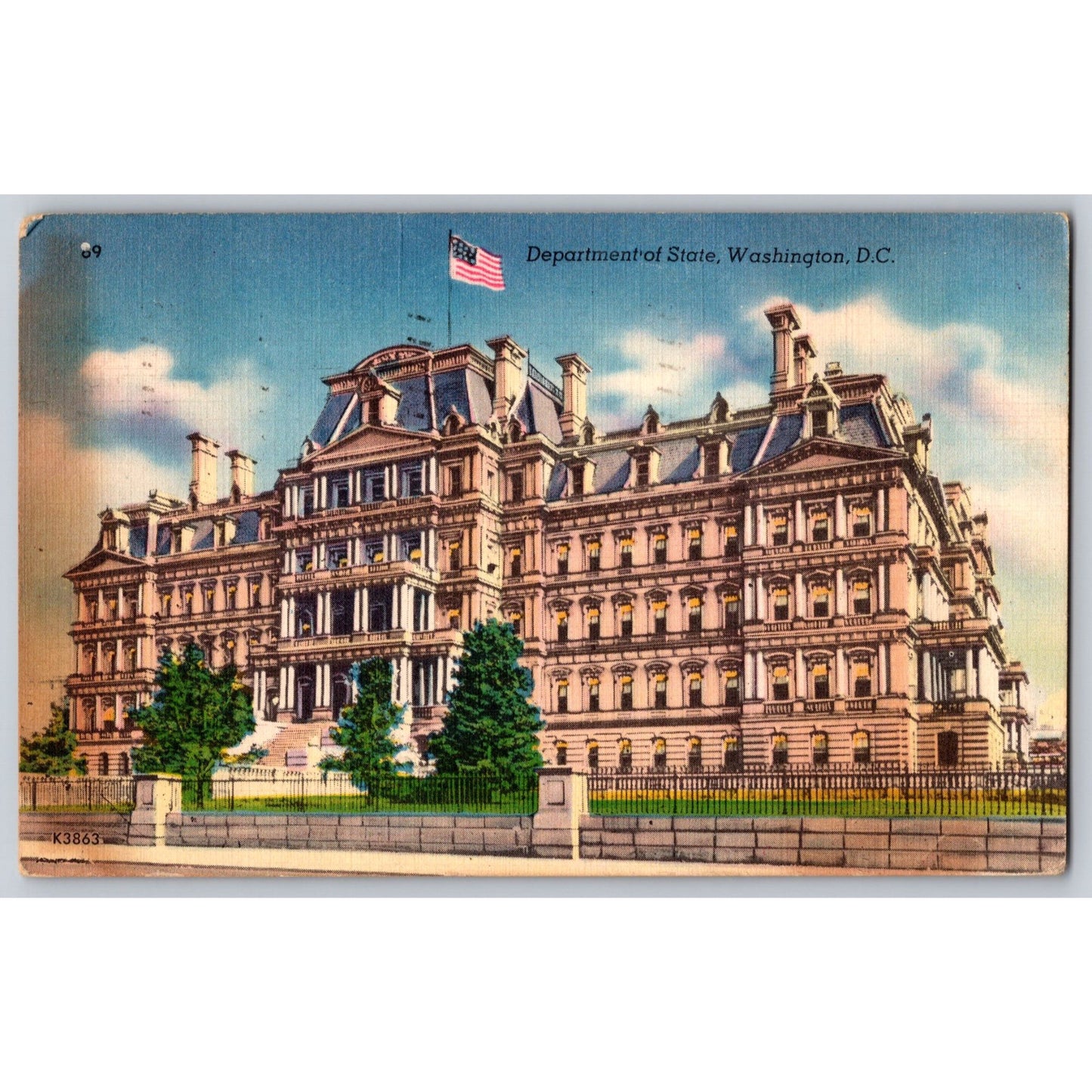 Postcard DC Washington Department Of State Linen Used with stamp 1952