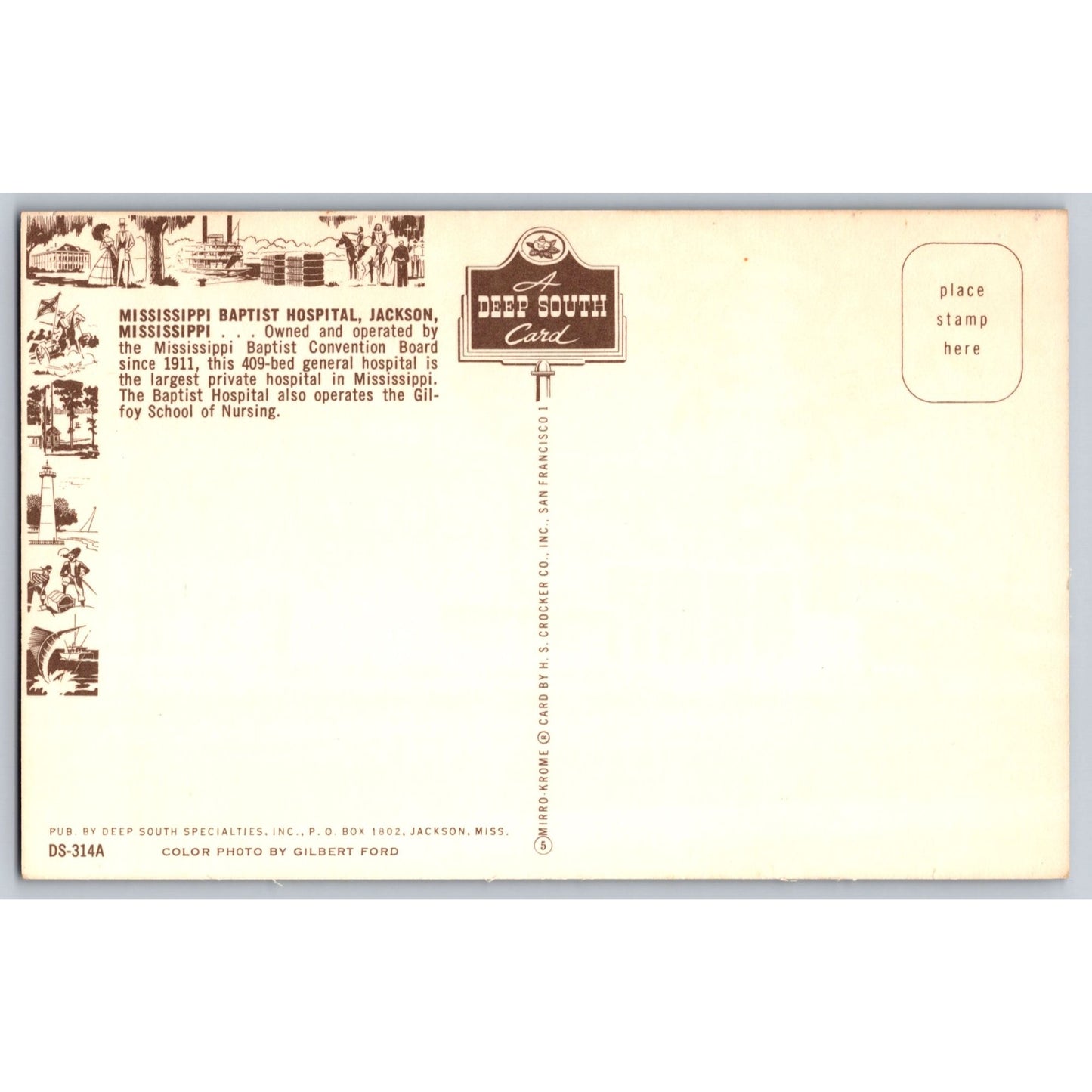 Jackson MS Mississippi Baptist Hospital Postcard Unused Gilbert Ford Deep South