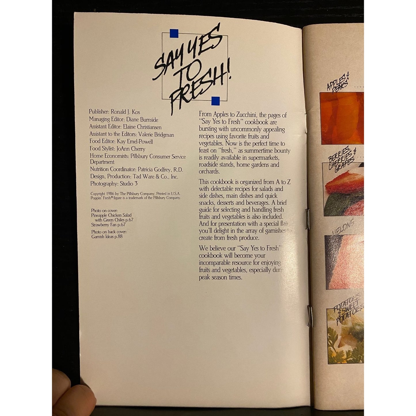 Pillsbury Classic Cookbook Booklet 1986 - Say Yes To Fresh - Fruit Vegetables