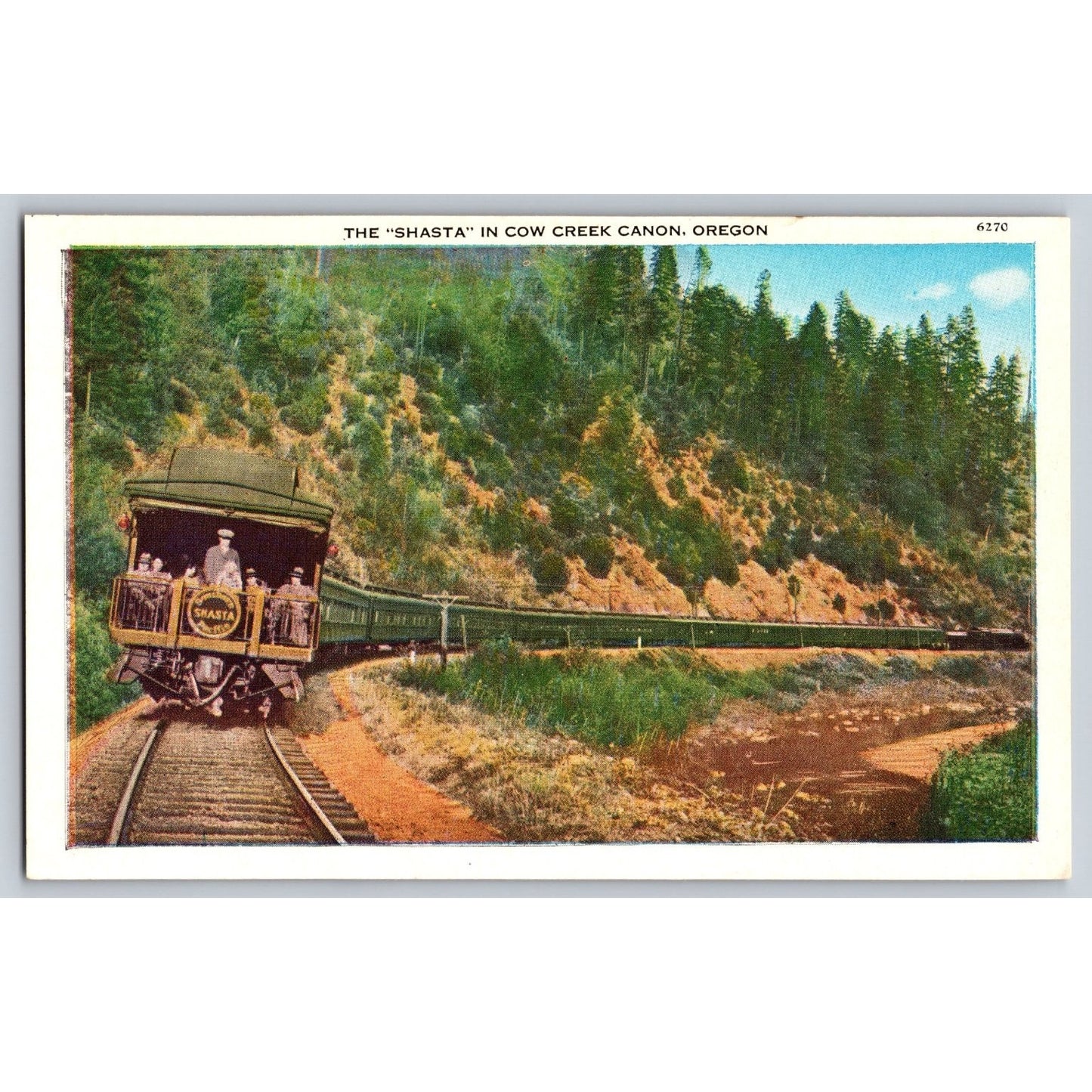 Cow Creek Canon OR Oregon Shasta Train White Border Postcard Unused