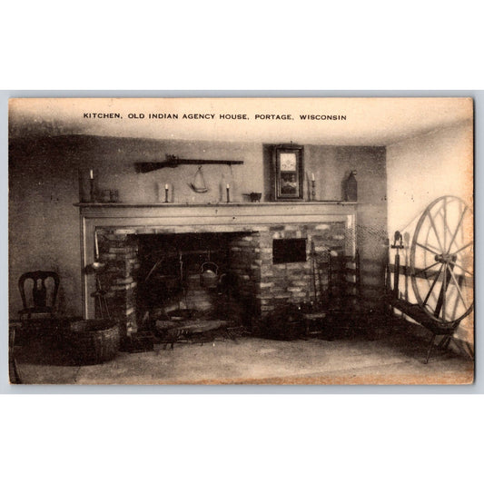 Portage WI Wisconsin Old Indian Agency House Kitchen Scene Postcard Artvue
