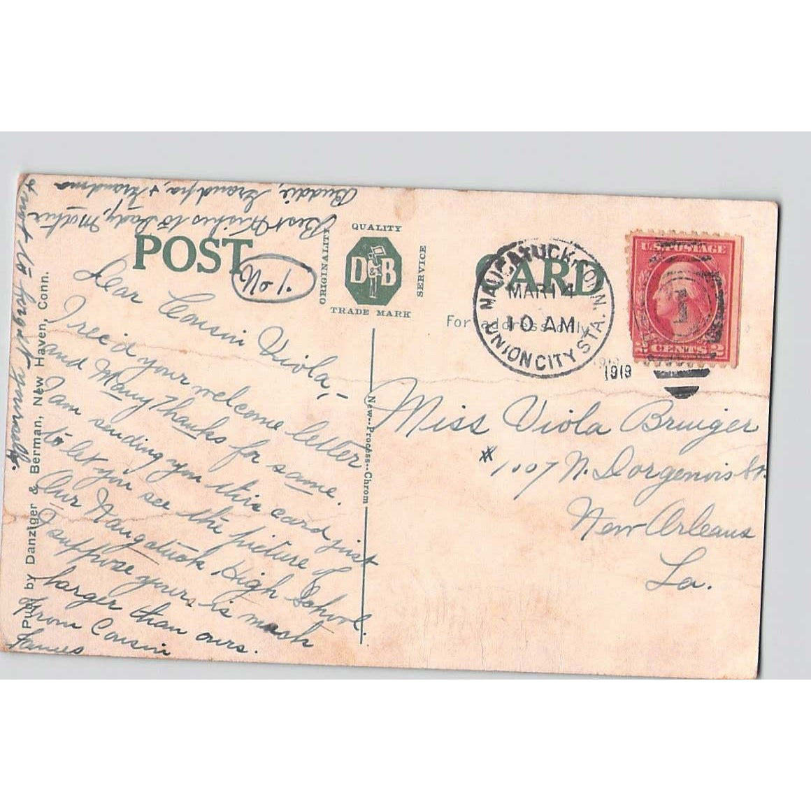 Naugatuck CT Connecticut High School Divided Back Postcard 1919
