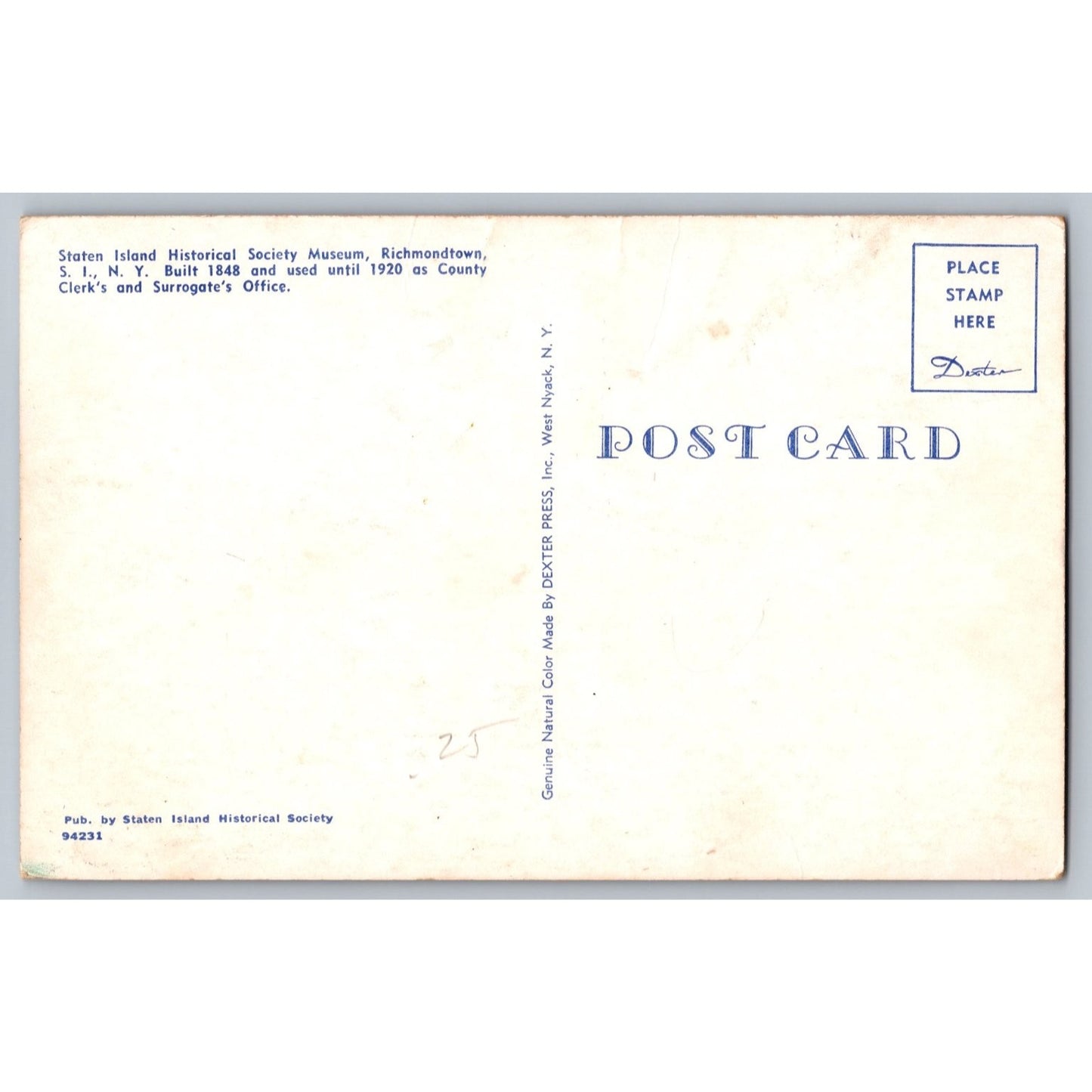 Staten Island Richmondtown NY New York Historical Society Museum Chrome Postcard
