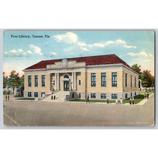 Tampa FL Florida Tampa Free Library 1916 Divided Back Postcard Used