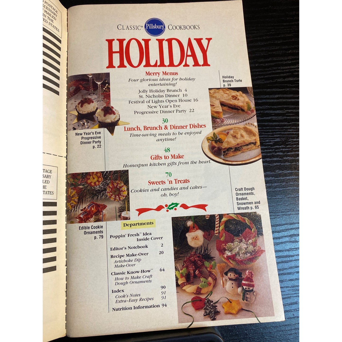 Pillsbury Classic Holiday Cookbook Booklet Dec 1991 Festive Meals & Treats