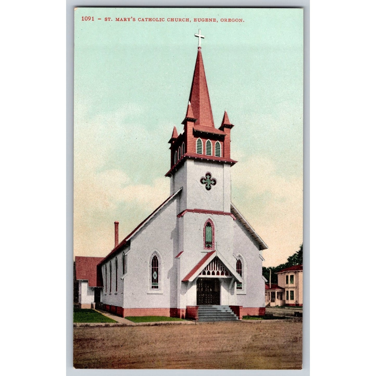 Eugene OR Oregon St Mary's Catholic Church Early 1900s Postcard Edward Mitchell