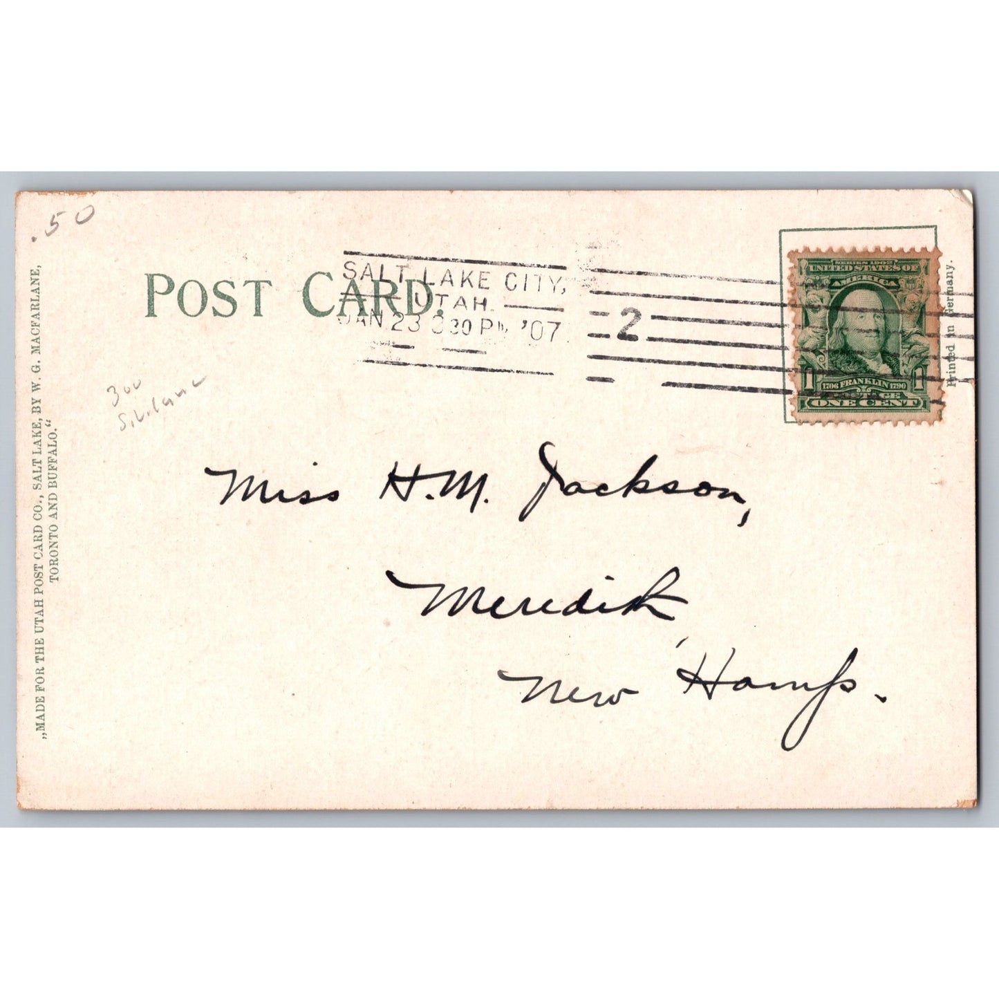 Salt Lake City UT Utah Mormon Temple Undivided Back Postcard Used 1907