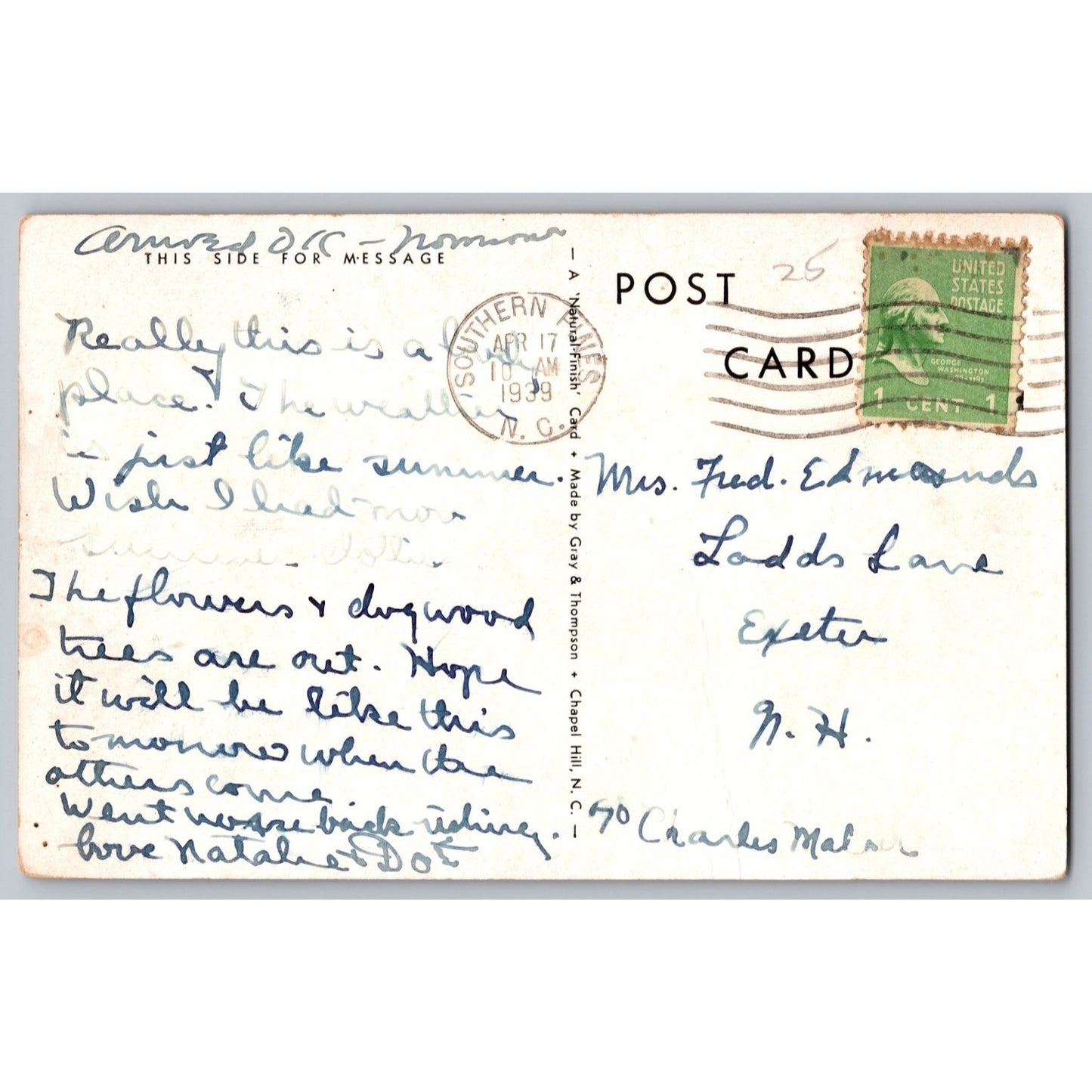 Southern Pines NC North Carolina Highland Pines Inn 1939 White Border Postcard
