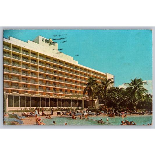 San Juan Puerto Rico El San Juan Hotel Pool 1968 Chrome Postcard