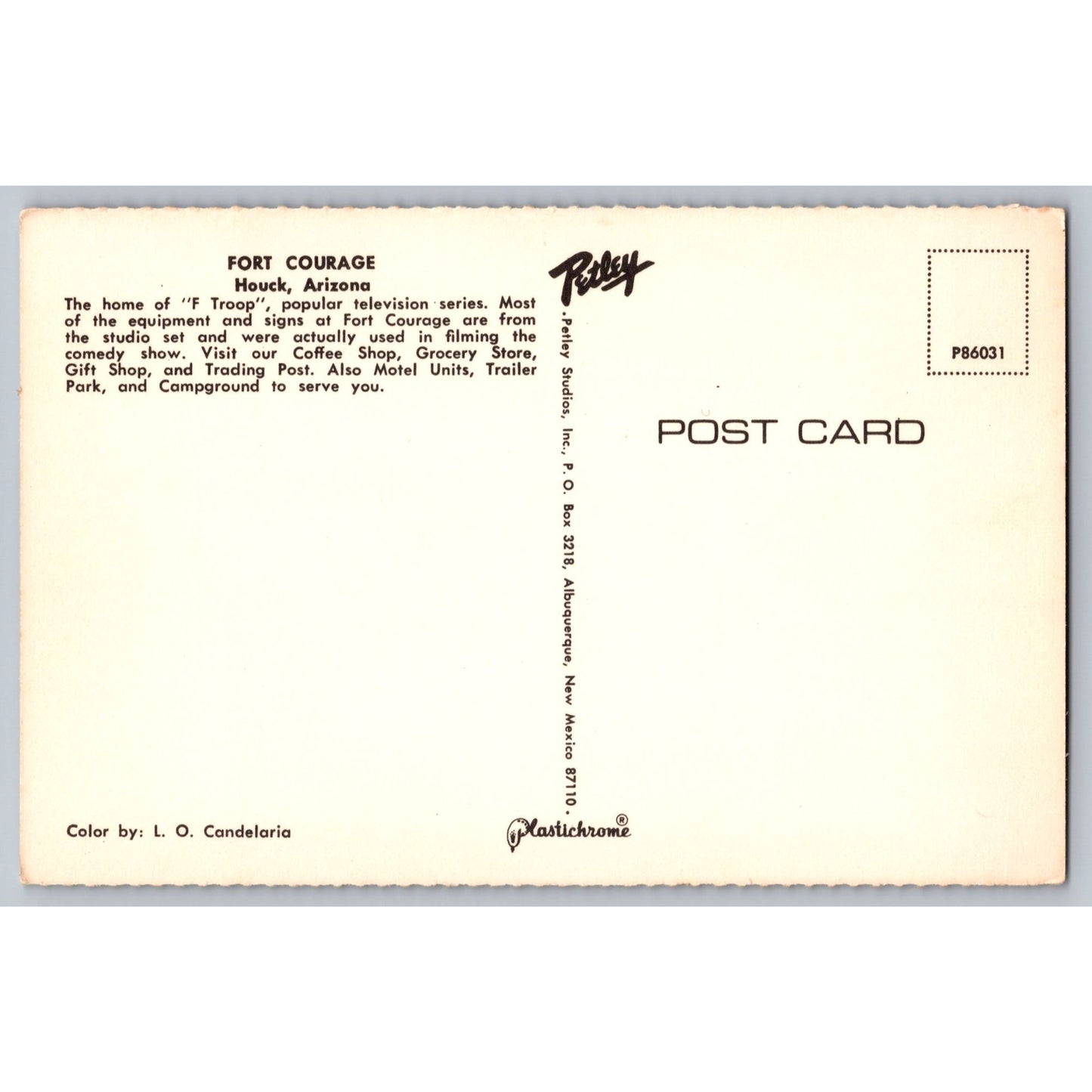 Houck AZ Arizona Fort Courage F Troop TV Set 1960s Postcard Plastichrome Petley