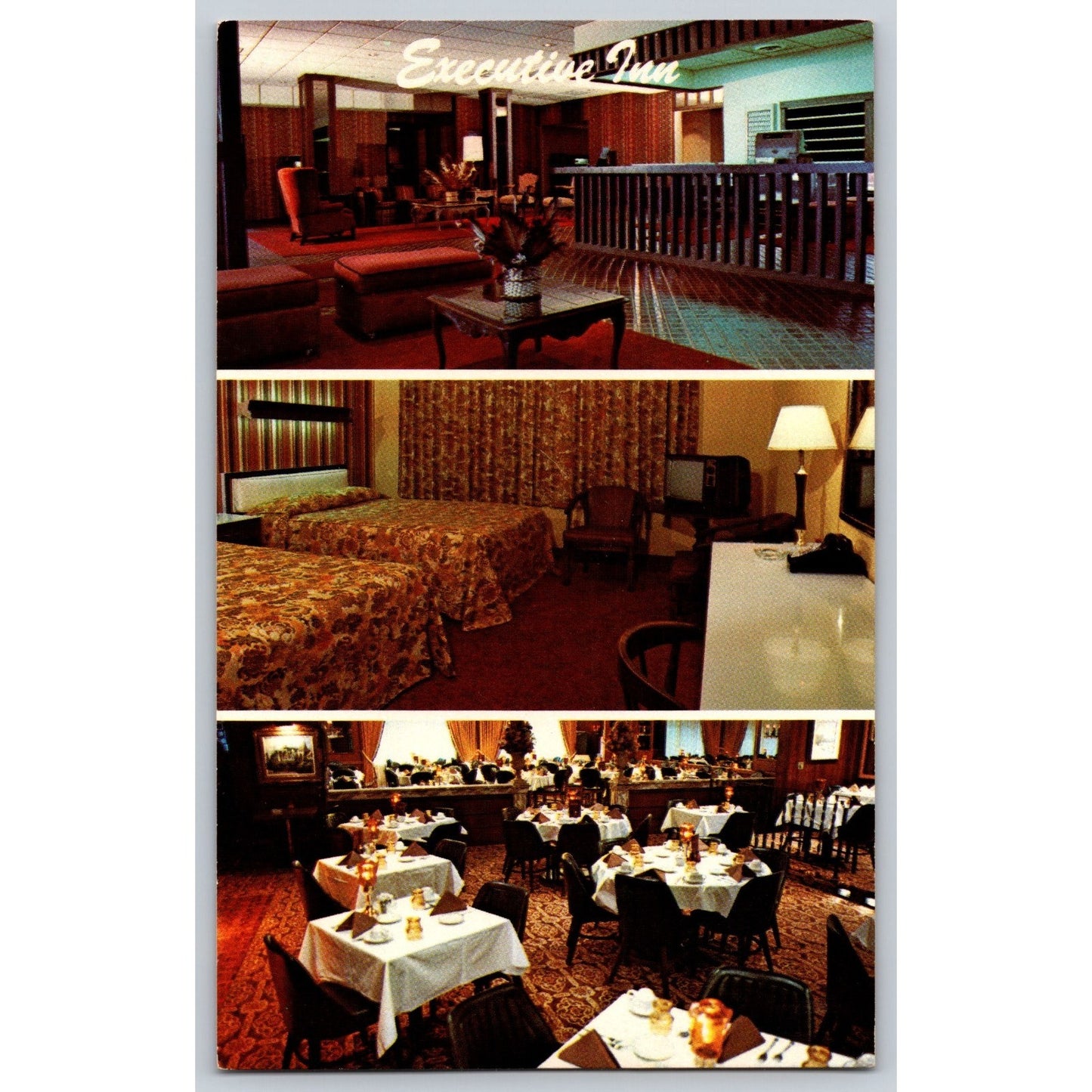 Warren OH Ohio Executive Inn Hotel 3 Views Chrome Postcard Unused