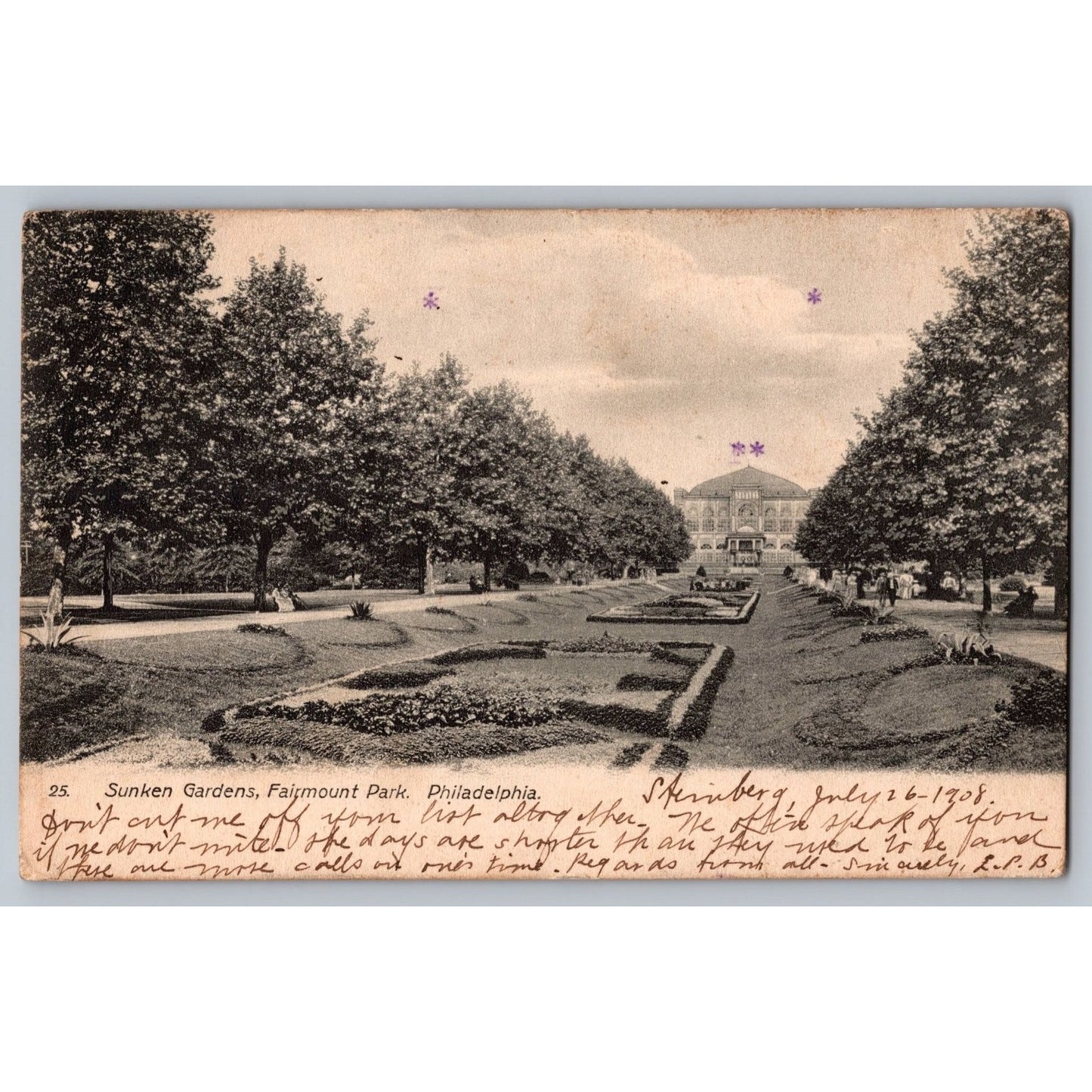 Philadelphia PA Pennsylvania Fairmount Park Sunken Gardens 1908 Postcard Used