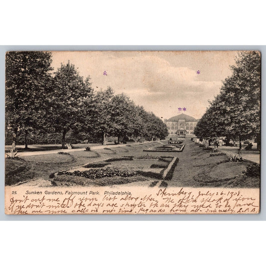 Philadelphia PA Pennsylvania Fairmount Park Sunken Gardens 1908 Postcard Used