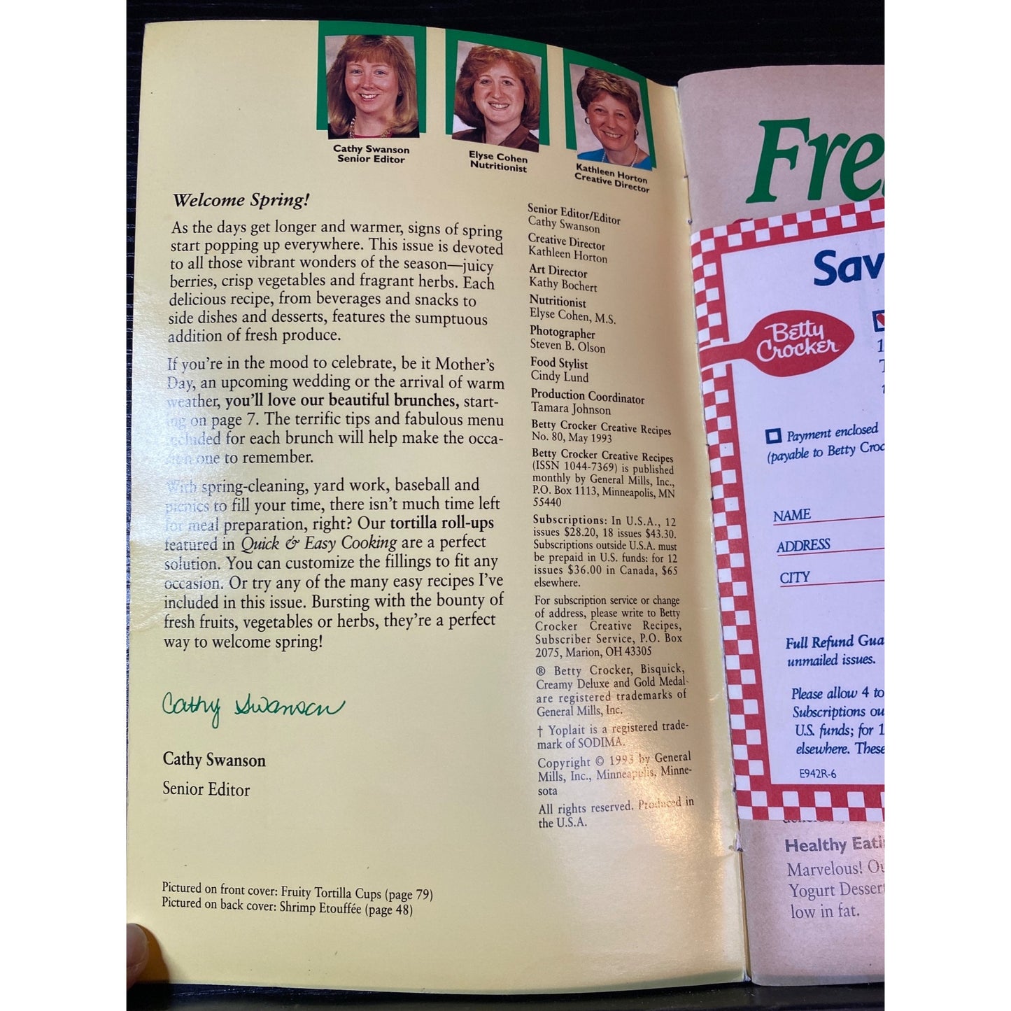 Betty Crocker Fresh! Spring Recipes Cookbook Booklet 1993 Easy Seasonal Dishes