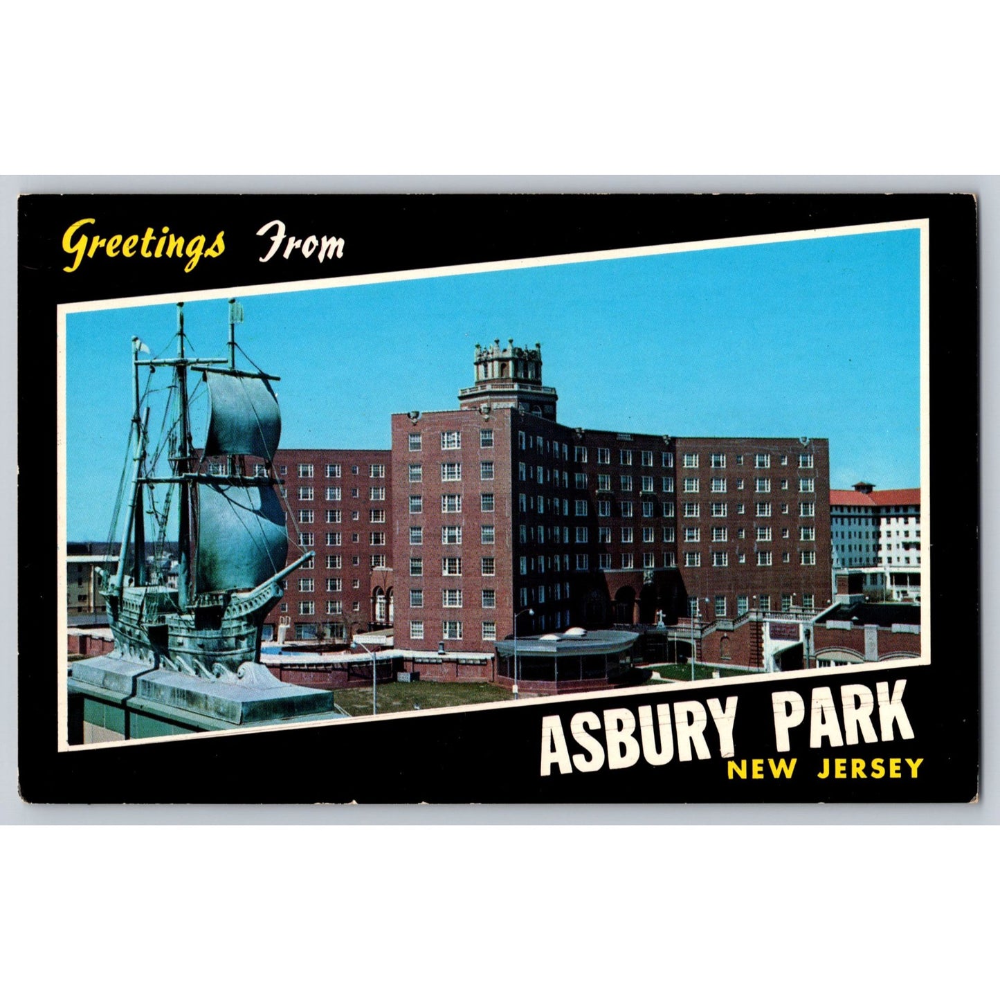Asbury Park NJ New Jersey Berkeley Carteret Hotel Chrome Postcard Unused 1950s