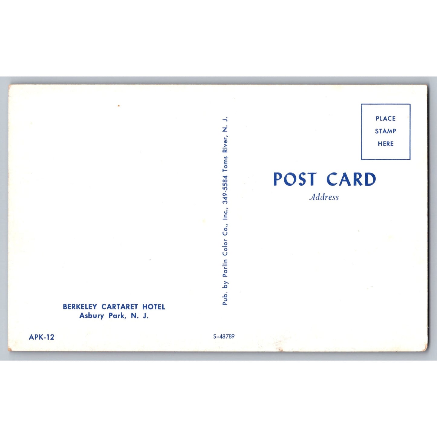 Asbury Park NJ New Jersey Berkeley Carteret Hotel Chrome Postcard Unused 1950s