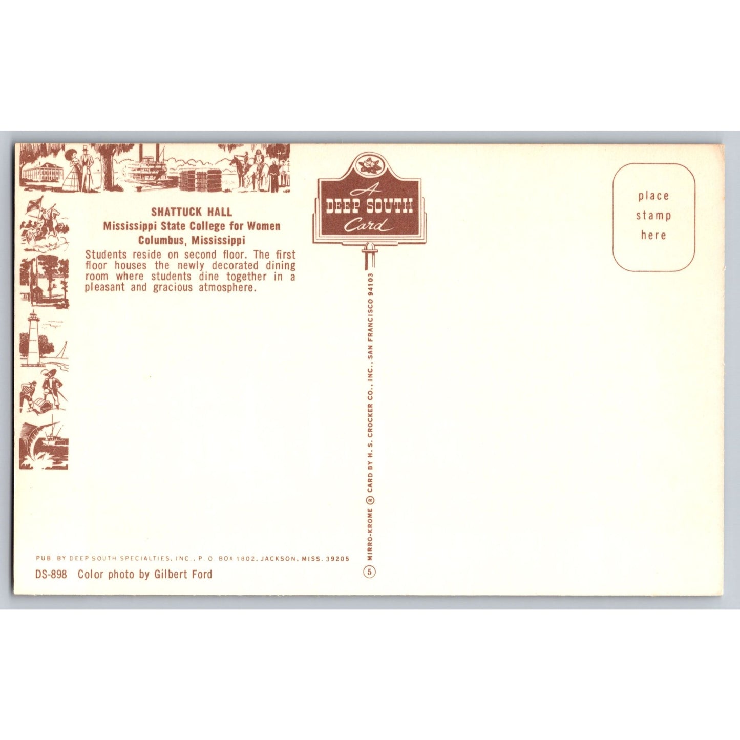 Columbus MS Mississippi State College For Women Shattuck Hall Chrome Postcard