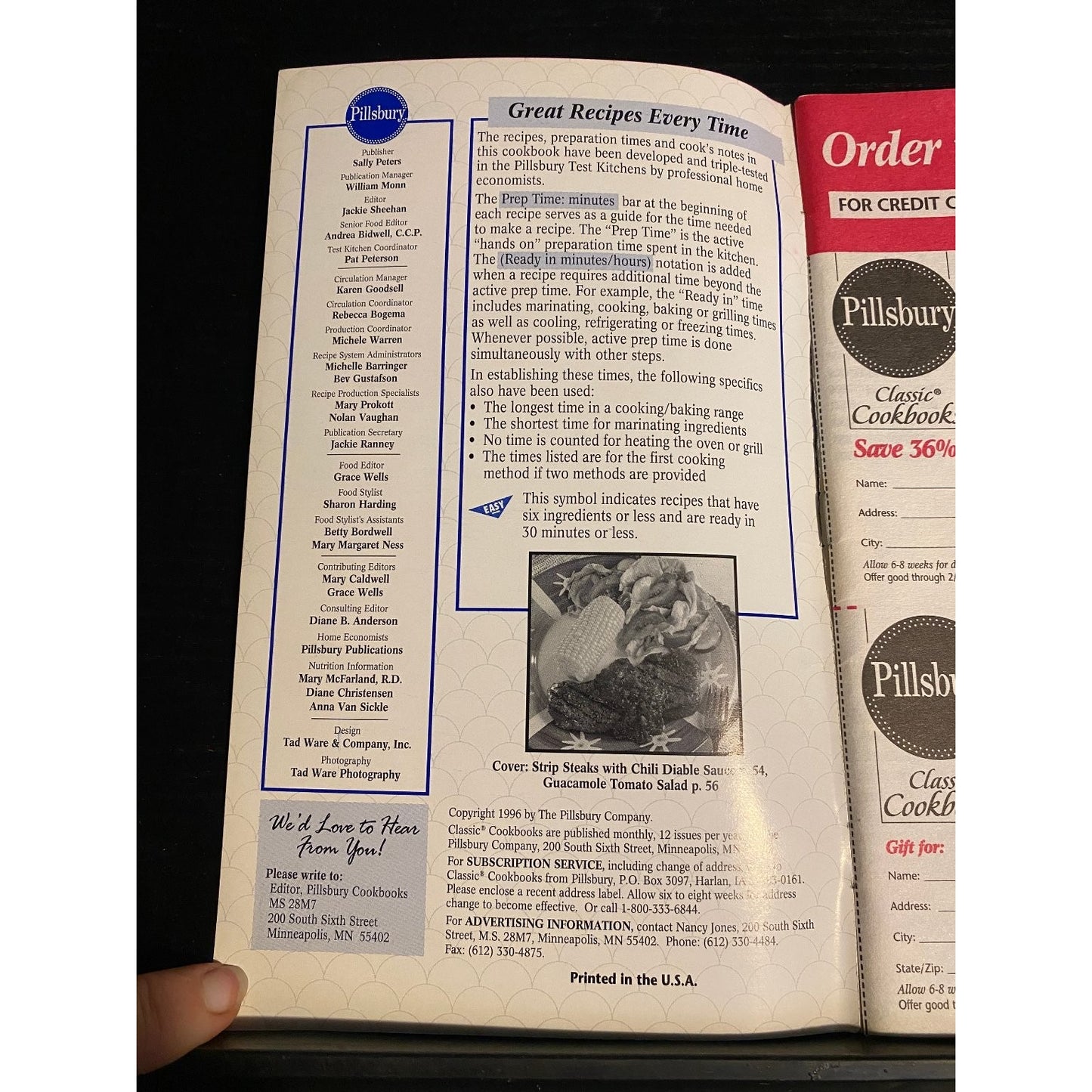 Pillsbury Classic Cookbook Booklet 1996 Cooking for 2 Recipes