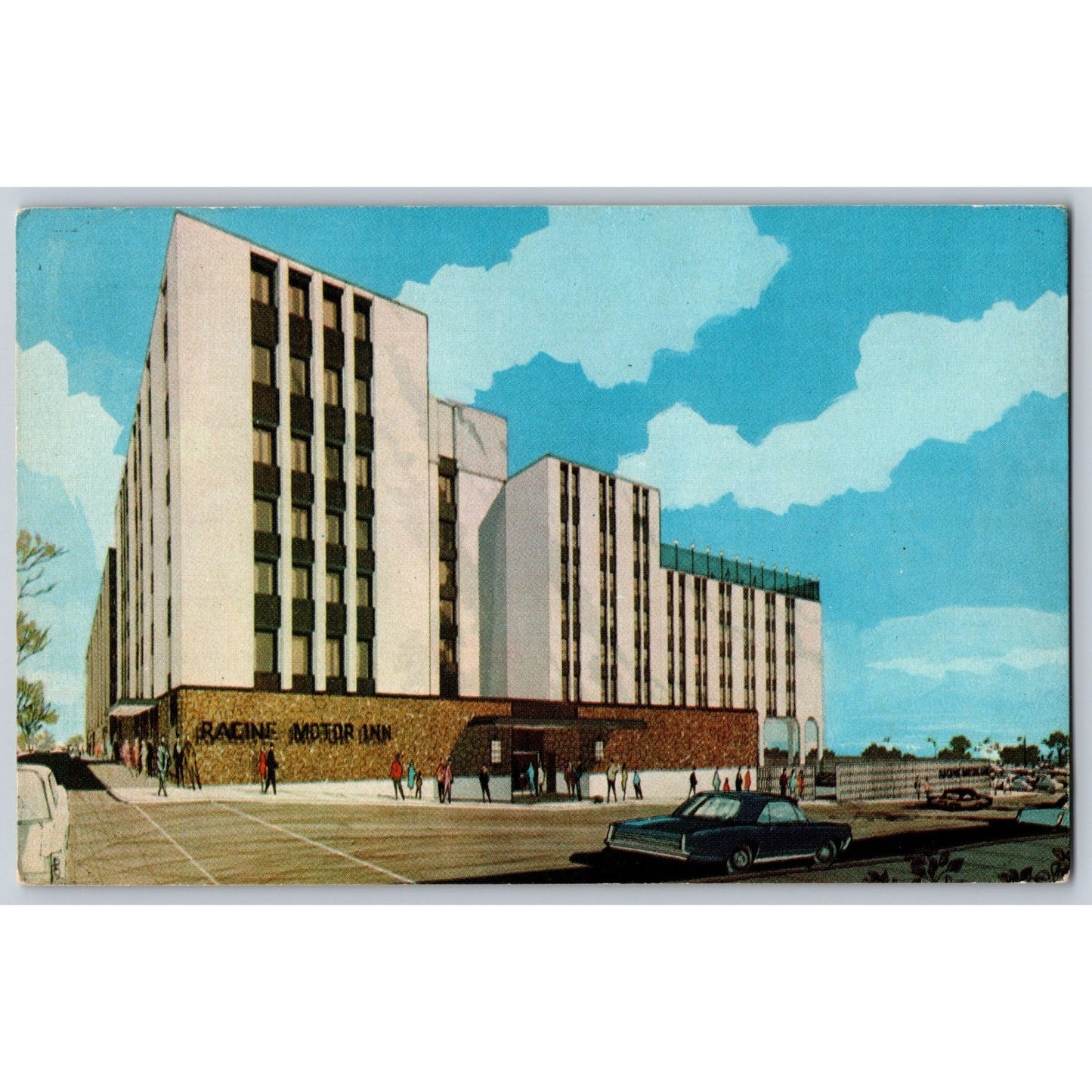 Racine WI Wisconsin Motor Inn Hotel 1960s Illustrated Chrome Postcard Unused