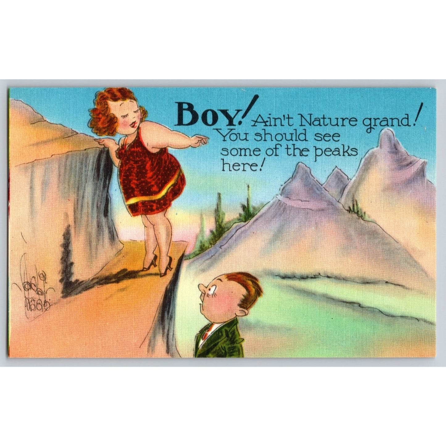 Comic Linen Postcard Boy Ain't Nature Grand Asheville Post Card Co Unused
