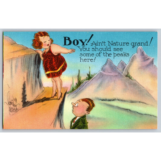 Comic Linen Postcard Boy Ain't Nature Grand Asheville Post Card Co Unused