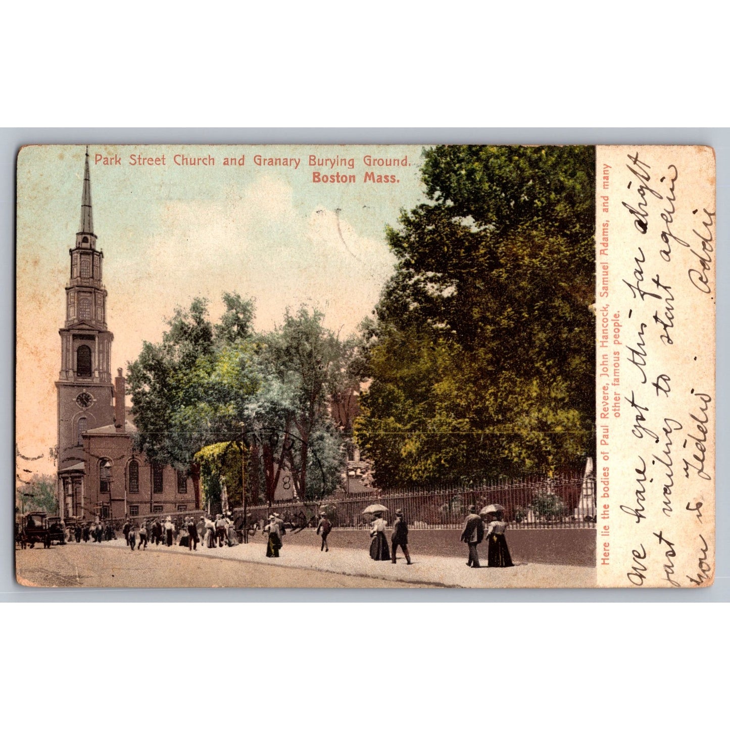 Boston MA Massachusetts Park Street Church Granary Burying Ground 1907 Postcard