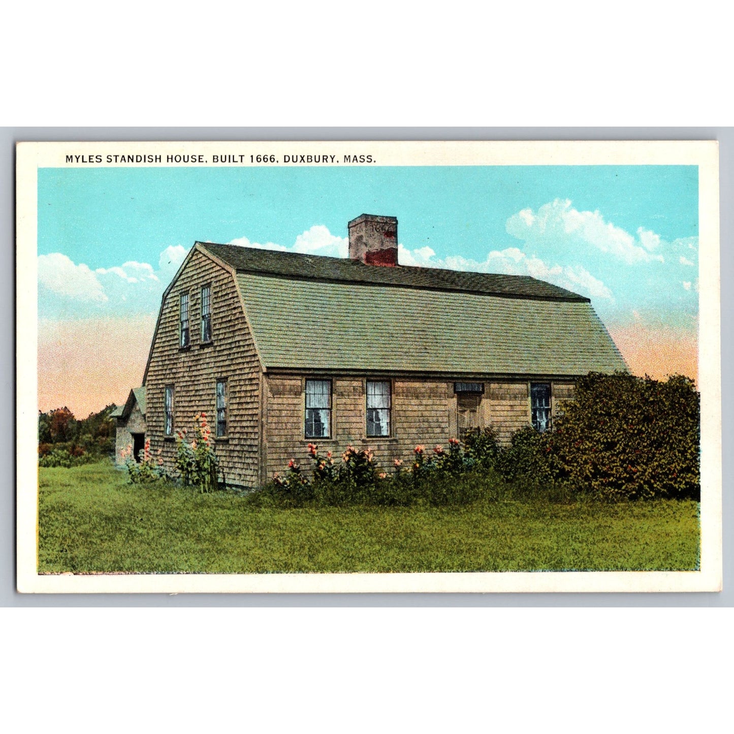 Duxbury MA Massachusetts Myles Standish House White Border Postcard Smith News