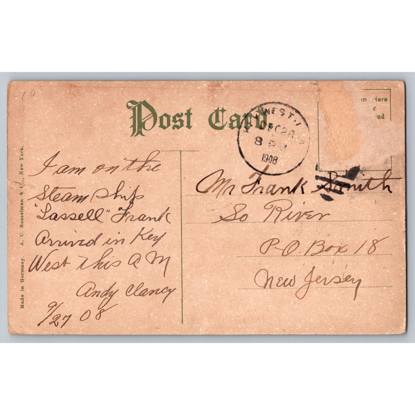 Key West FL Florida Catholic Church 1908 Divided Back Postcard Used