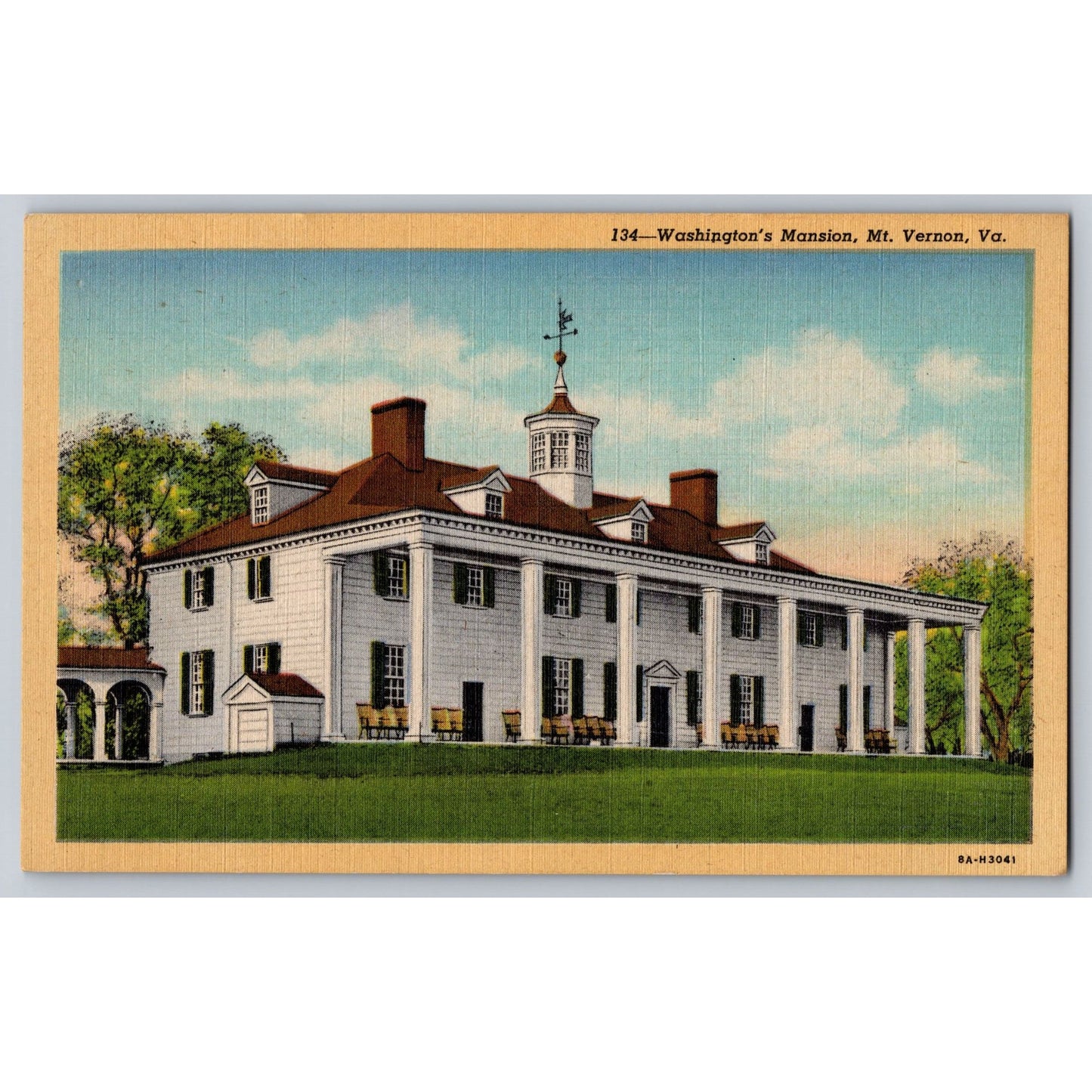 Mt Vernon VA Virginia Washingtons Mansion Linen Postcard Unused