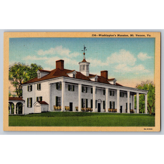 Mt Vernon VA Virginia Washingtons Mansion Linen Postcard Unused