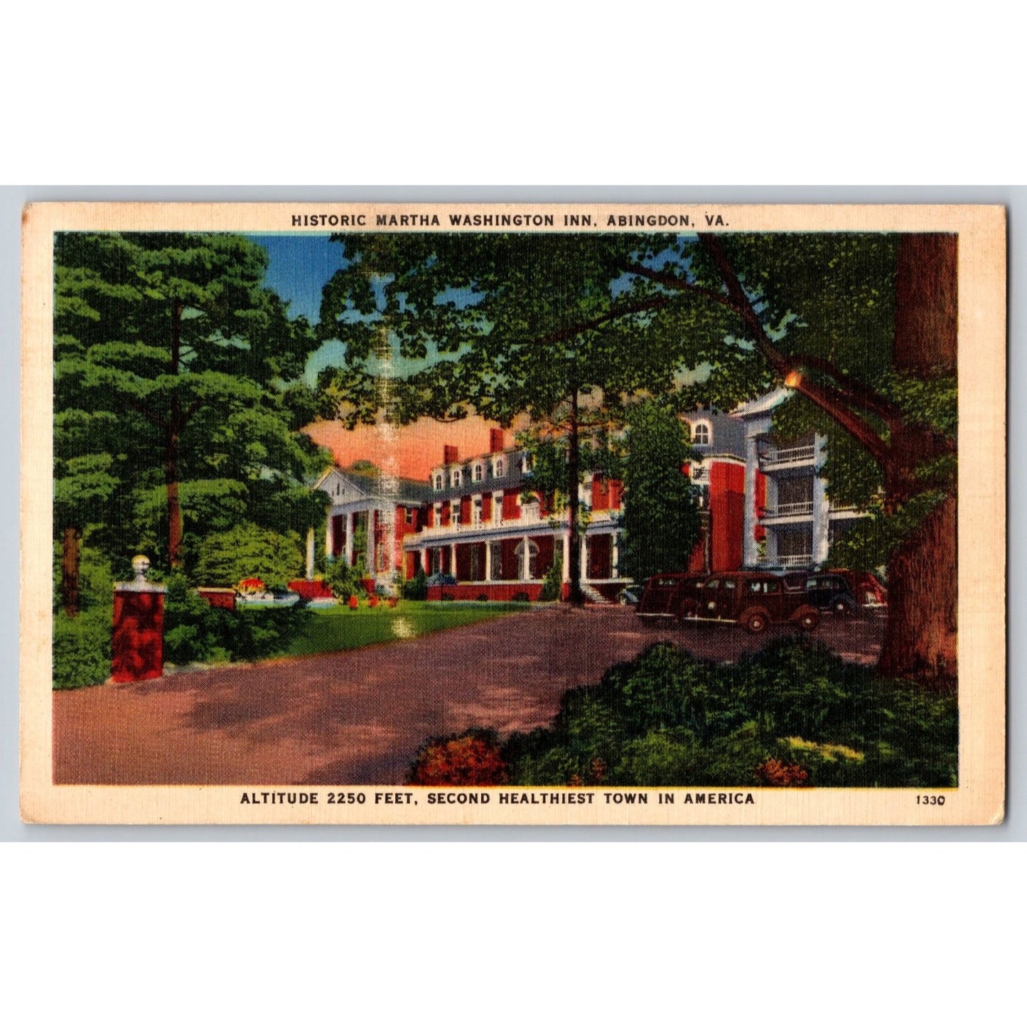 Abington VA Virginia Martha Washington Inn White Border Postcard