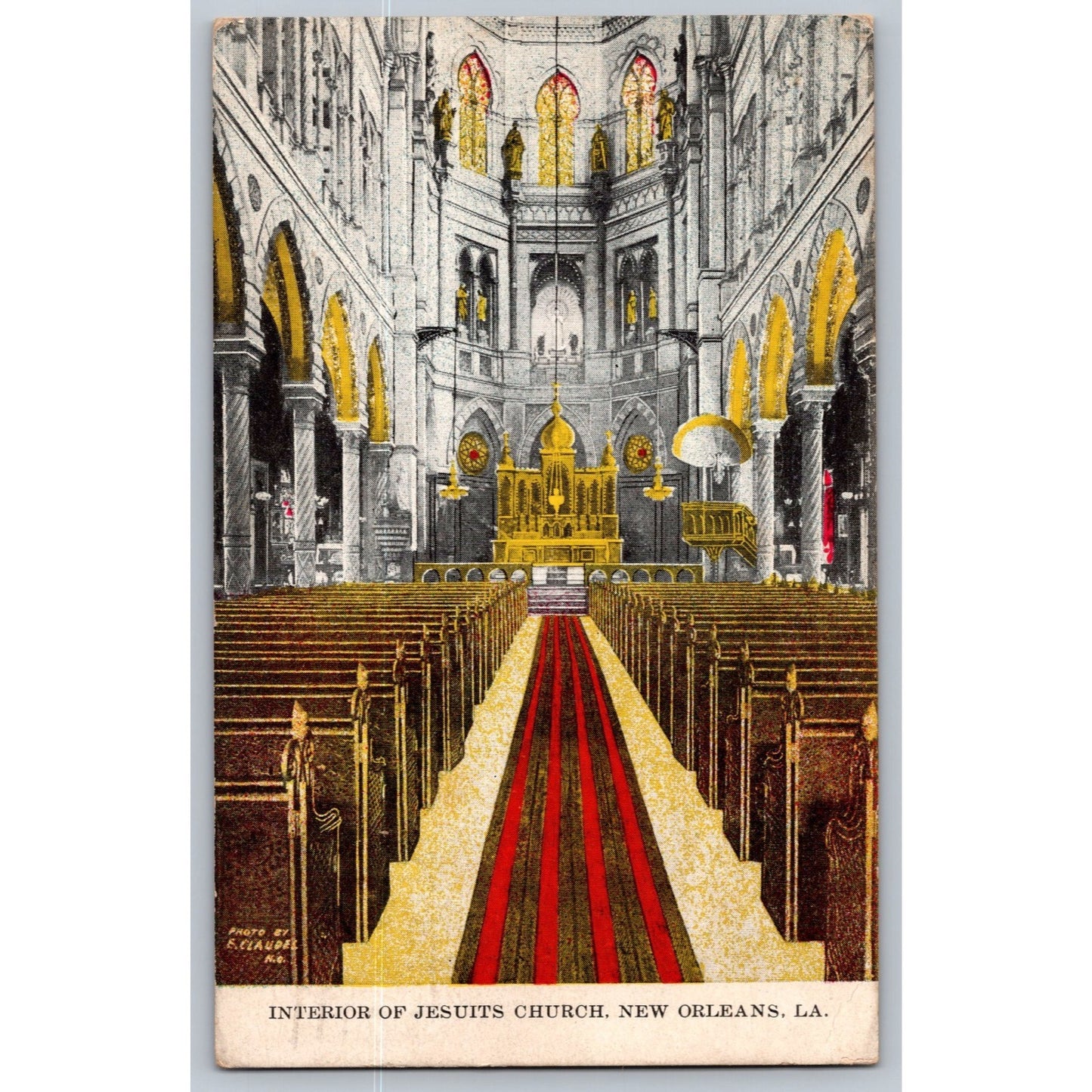New Orleans LA Louisiana Jesuits Church Interior 1917 Divided Back Postcard Used