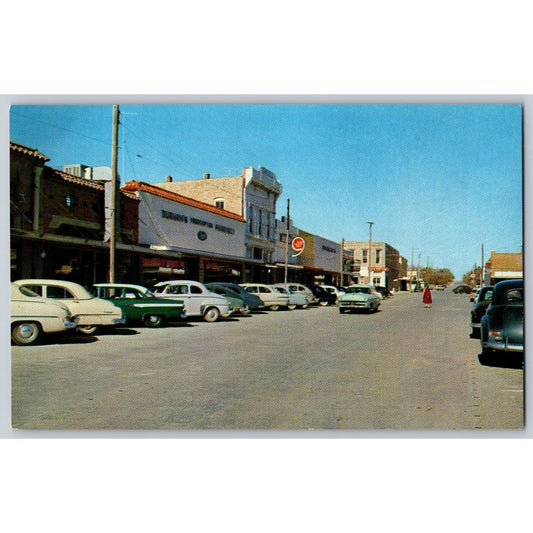 Comanche TX Texas Business District 1950s Old Cars Chrome Postcard Unused