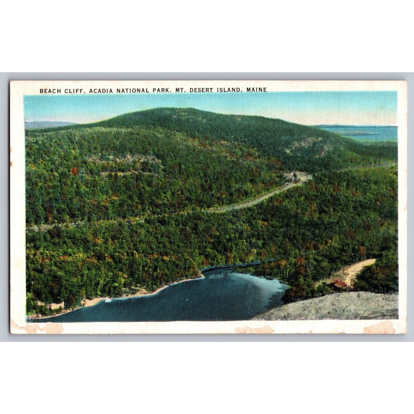 Mt Desert Island ME Acadia National Park Beach Cliff White Border Postcard