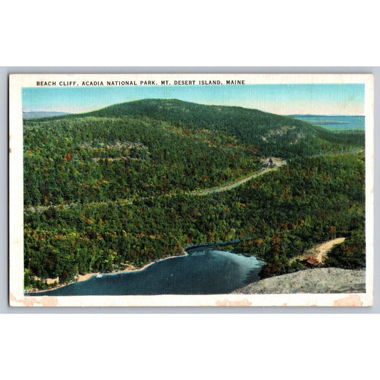 Mt Desert Island ME Acadia National Park Beach Cliff White Border Postcard
