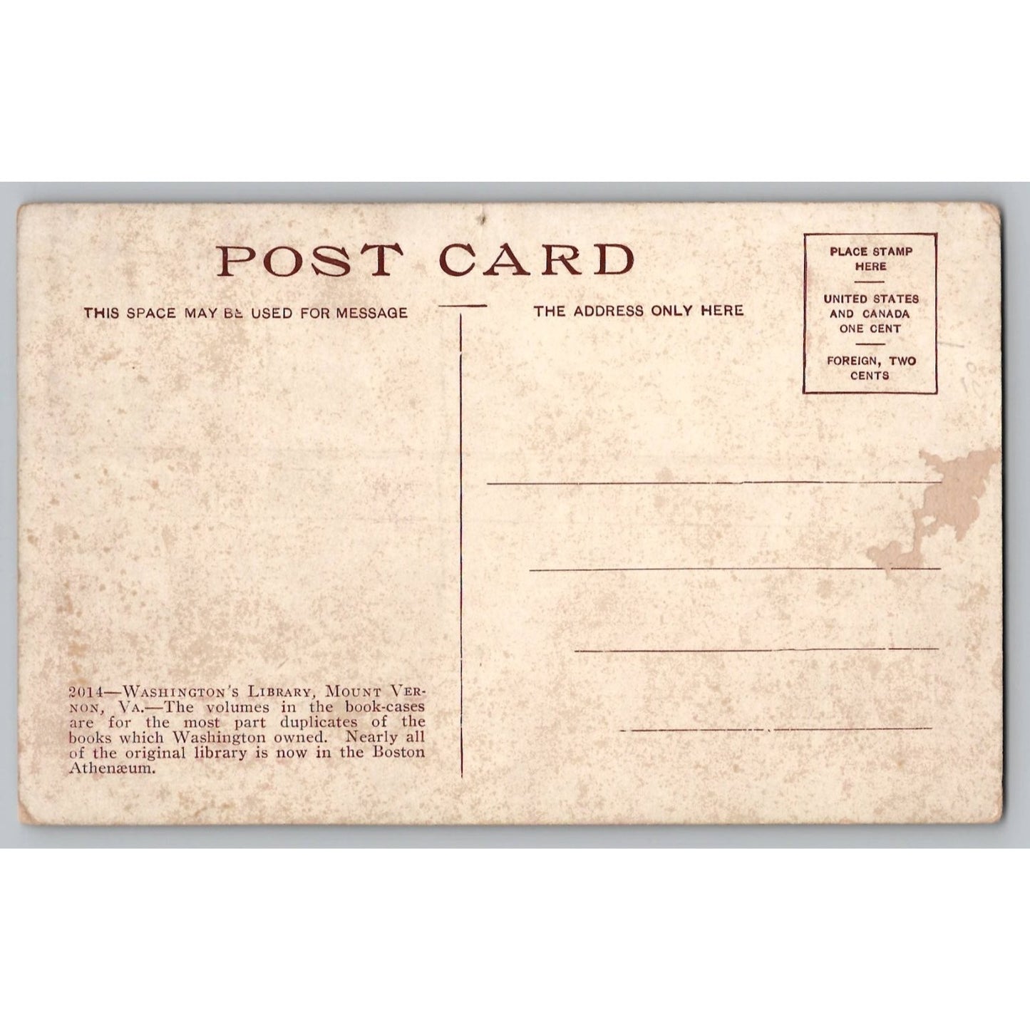 Mount Vernon VA Virginia Washington's Library Postcard Early 1900s