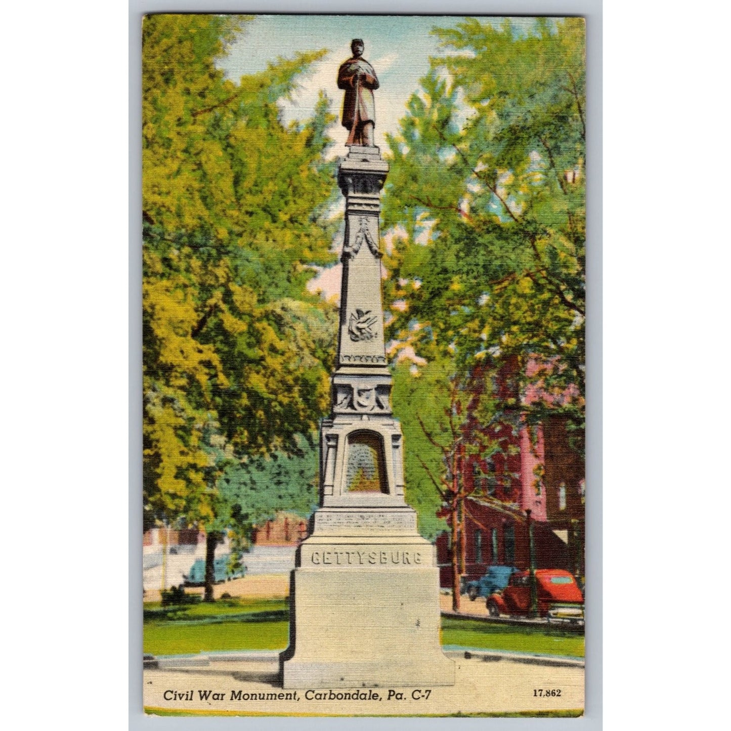 Carbondale PA Pennsylvania Civil War Gettysburg Monument Linen Postcard Unused