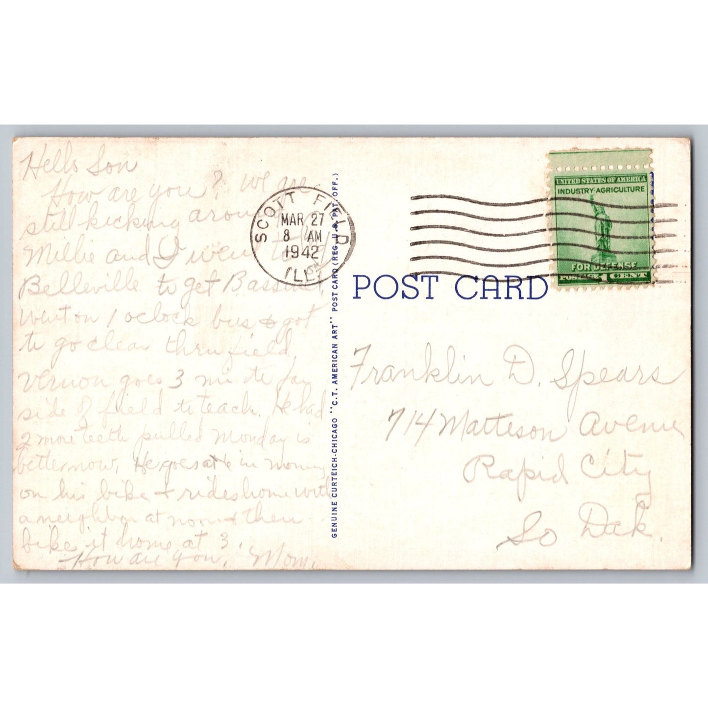 Belleville IL Illinois Notre Dame Academy 1940s White Border Postcard Used