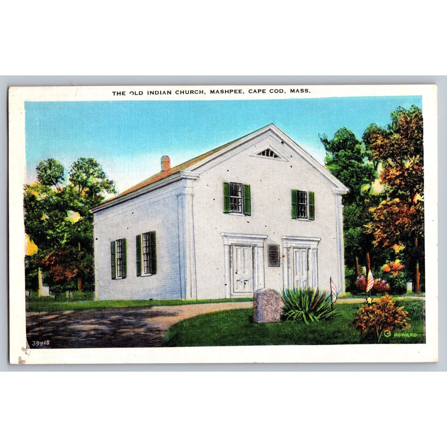 Cape Cod MA Massachusetts Old Indian Church Mashpee White Border Postcard Used