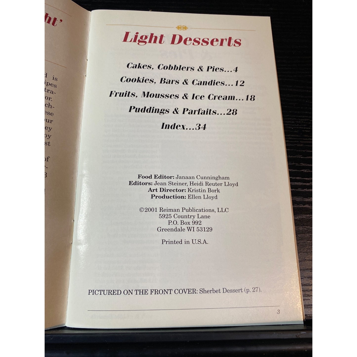 Taste of Home Light Desserts Recipe 2001 Cookbook Booklet