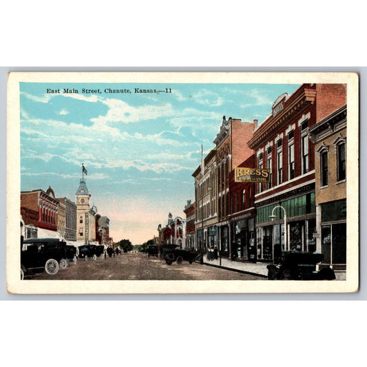 Chanute KS Kansas East Main Street Linen Postcard E.C. Kropp Co. Unused