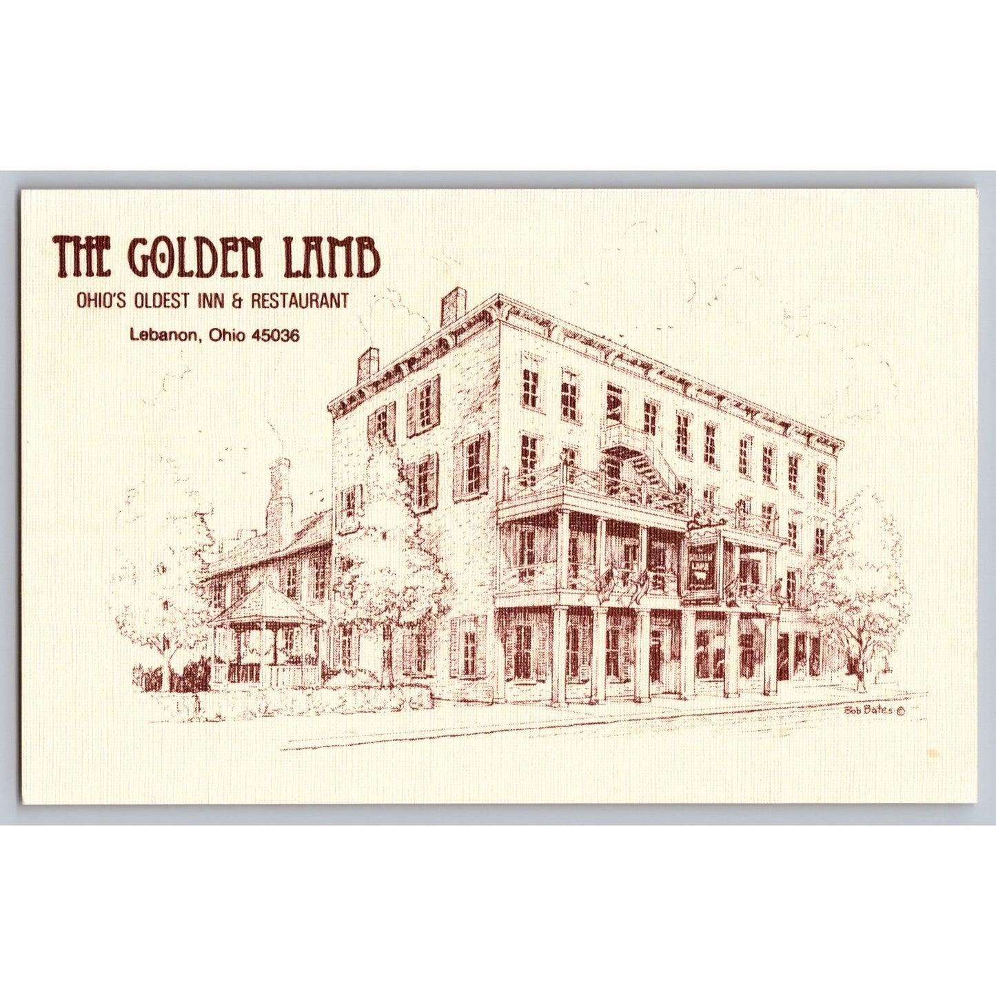 Lebanon OH Ohio The Golden Lamb Inn Illustrated Bob Bates Postcard